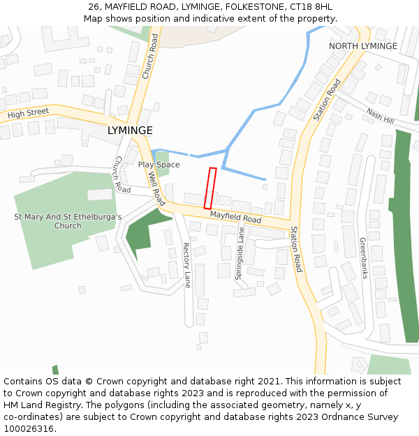 26, MAYFIELD ROAD, LYMINGE, FOLKESTONE, CT18 8HL: Location map and indicative extent of plot