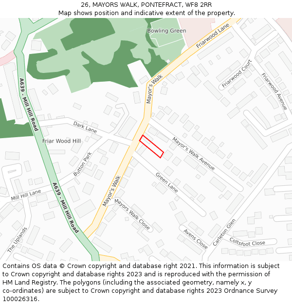 26, MAYORS WALK, PONTEFRACT, WF8 2RR: Location map and indicative extent of plot