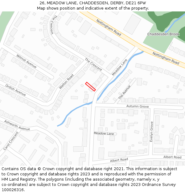 26, MEADOW LANE, CHADDESDEN, DERBY, DE21 6PW: Location map and indicative extent of plot