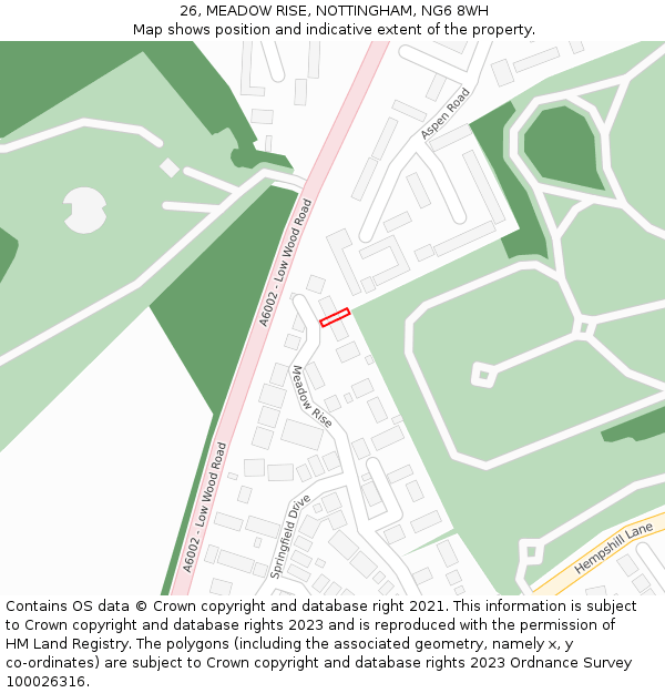 26, MEADOW RISE, NOTTINGHAM, NG6 8WH: Location map and indicative extent of plot