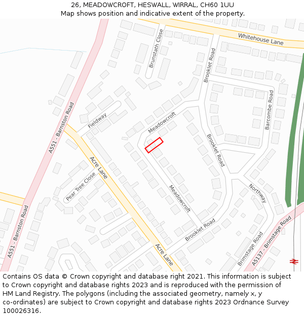 26, MEADOWCROFT, HESWALL, WIRRAL, CH60 1UU: Location map and indicative extent of plot