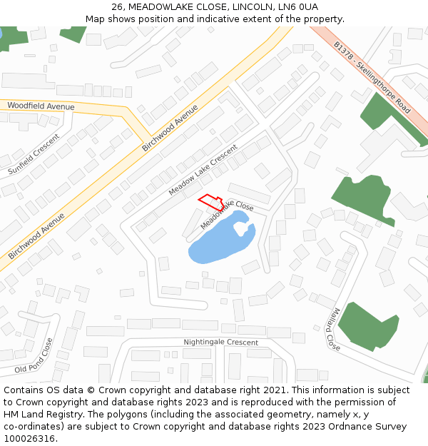 26, MEADOWLAKE CLOSE, LINCOLN, LN6 0UA: Location map and indicative extent of plot