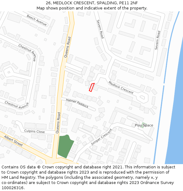 26, MEDLOCK CRESCENT, SPALDING, PE11 2NF: Location map and indicative extent of plot