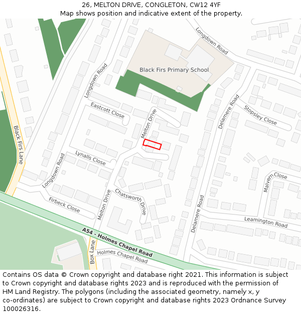 26, MELTON DRIVE, CONGLETON, CW12 4YF: Location map and indicative extent of plot