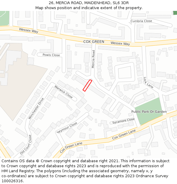 26, MERCIA ROAD, MAIDENHEAD, SL6 3DR: Location map and indicative extent of plot