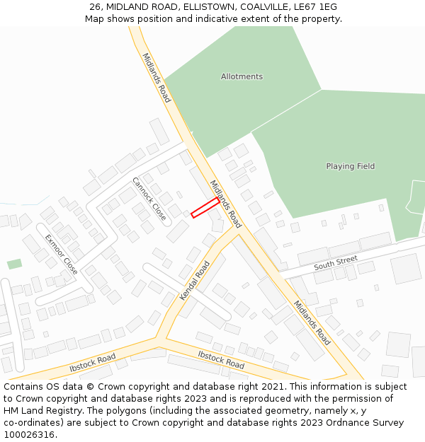 26, MIDLAND ROAD, ELLISTOWN, COALVILLE, LE67 1EG: Location map and indicative extent of plot