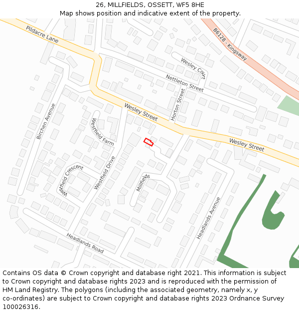 26, MILLFIELDS, OSSETT, WF5 8HE: Location map and indicative extent of plot