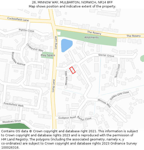 26, MINNOW WAY, MULBARTON, NORWICH, NR14 8FP: Location map and indicative extent of plot