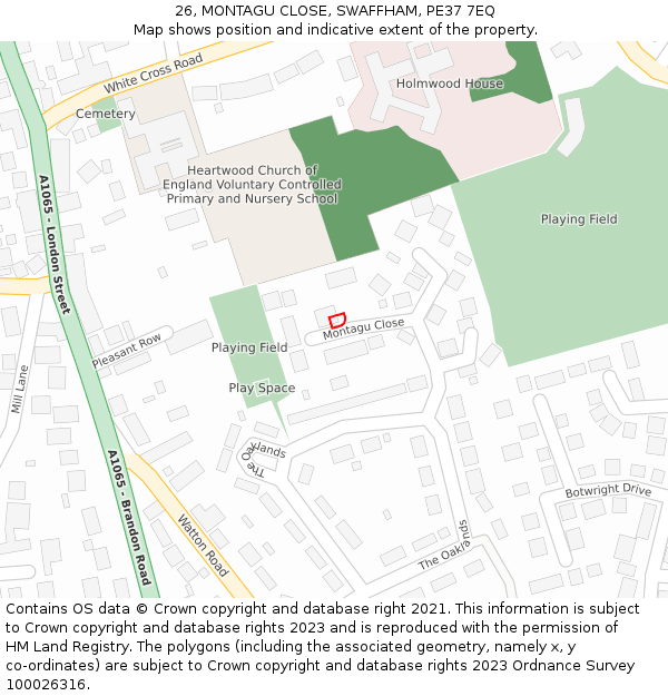 26, MONTAGU CLOSE, SWAFFHAM, PE37 7EQ: Location map and indicative extent of plot
