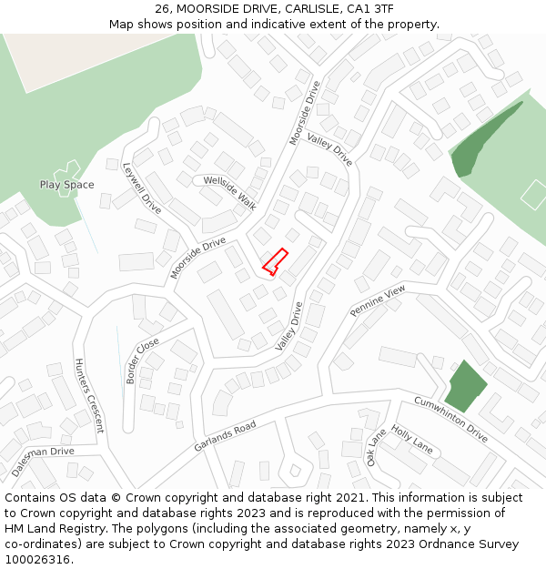 26, MOORSIDE DRIVE, CARLISLE, CA1 3TF: Location map and indicative extent of plot
