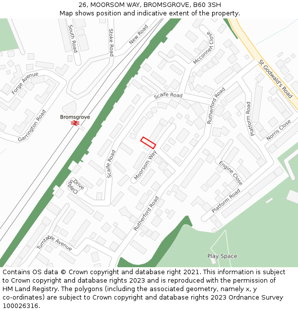 26, MOORSOM WAY, BROMSGROVE, B60 3SH: Location map and indicative extent of plot