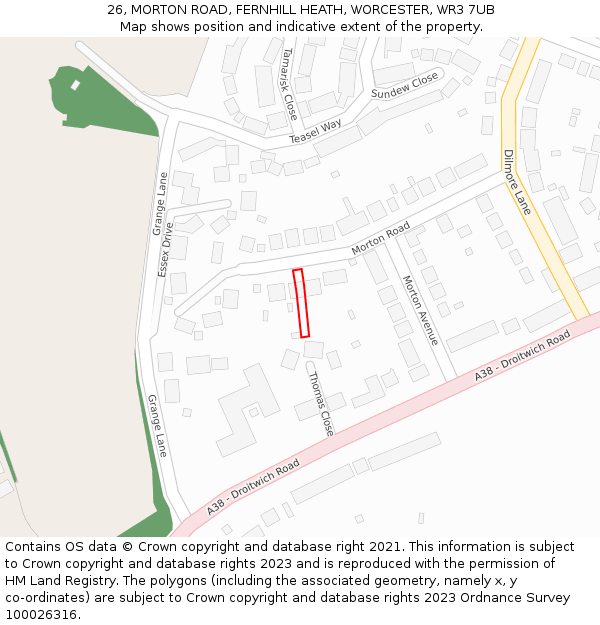 26, MORTON ROAD, FERNHILL HEATH, WORCESTER, WR3 7UB: Location map and indicative extent of plot