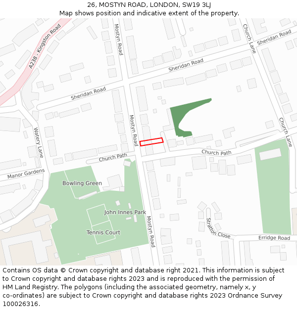 26, MOSTYN ROAD, LONDON, SW19 3LJ: Location map and indicative extent of plot