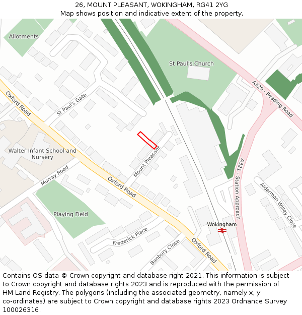26, MOUNT PLEASANT, WOKINGHAM, RG41 2YG: Location map and indicative extent of plot