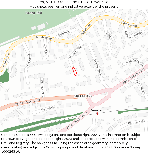 26, MULBERRY RISE, NORTHWICH, CW8 4UQ: Location map and indicative extent of plot