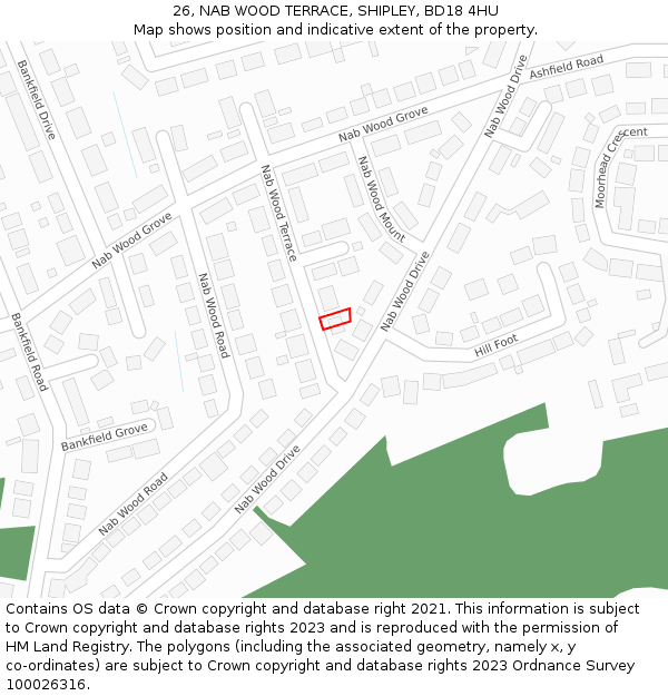 26, NAB WOOD TERRACE, SHIPLEY, BD18 4HU: Location map and indicative extent of plot