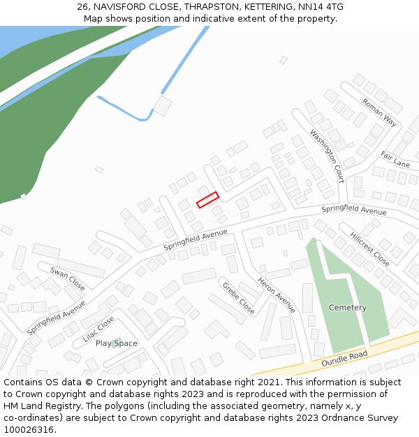 26, NAVISFORD CLOSE, THRAPSTON, KETTERING, NN14 4TG: Location map and indicative extent of plot