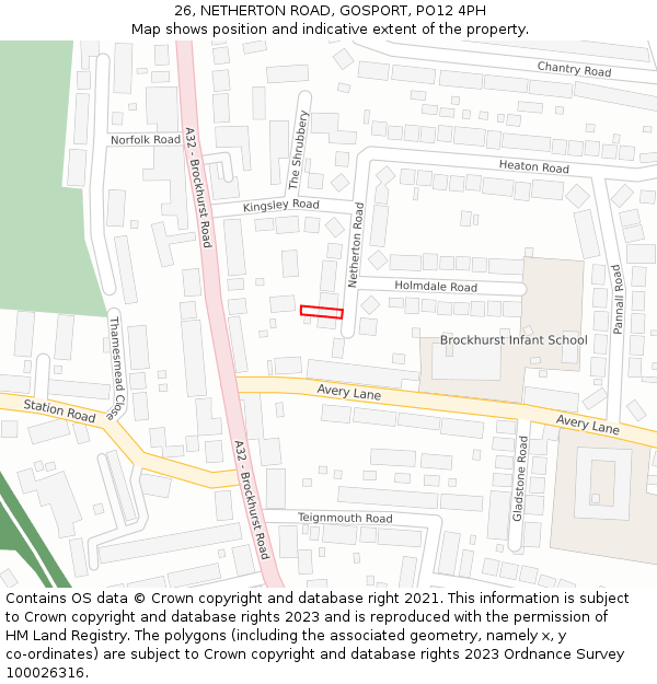 26, NETHERTON ROAD, GOSPORT, PO12 4PH: Location map and indicative extent of plot