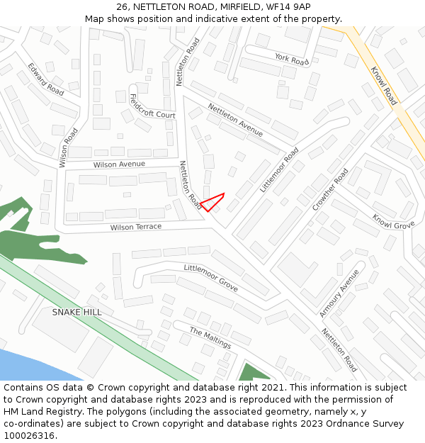 26, NETTLETON ROAD, MIRFIELD, WF14 9AP: Location map and indicative extent of plot