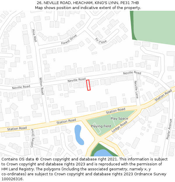 26, NEVILLE ROAD, HEACHAM, KING'S LYNN, PE31 7HB: Location map and indicative extent of plot