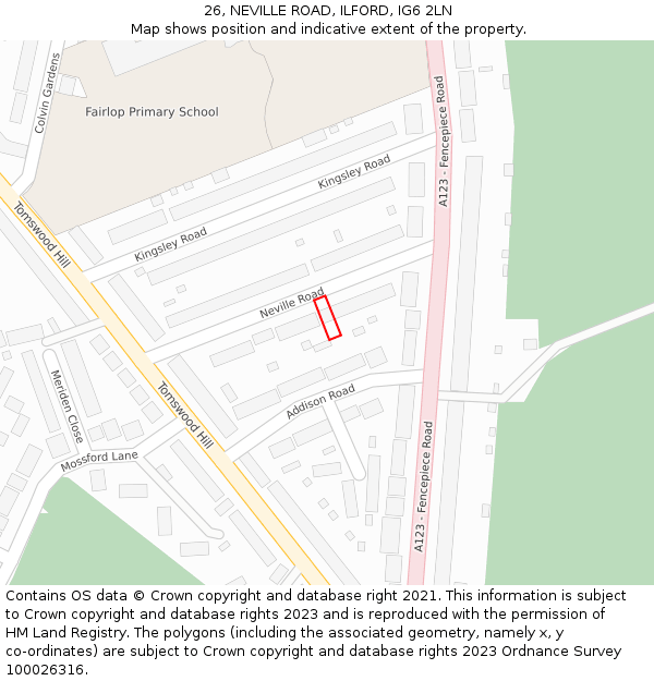 26, NEVILLE ROAD, ILFORD, IG6 2LN: Location map and indicative extent of plot