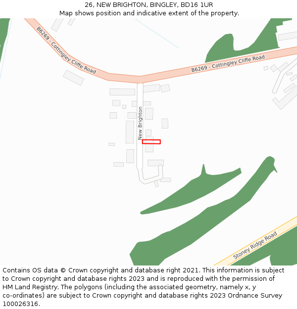 26, NEW BRIGHTON, BINGLEY, BD16 1UR: Location map and indicative extent of plot