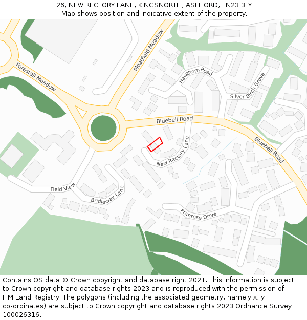 26, NEW RECTORY LANE, KINGSNORTH, ASHFORD, TN23 3LY: Location map and indicative extent of plot