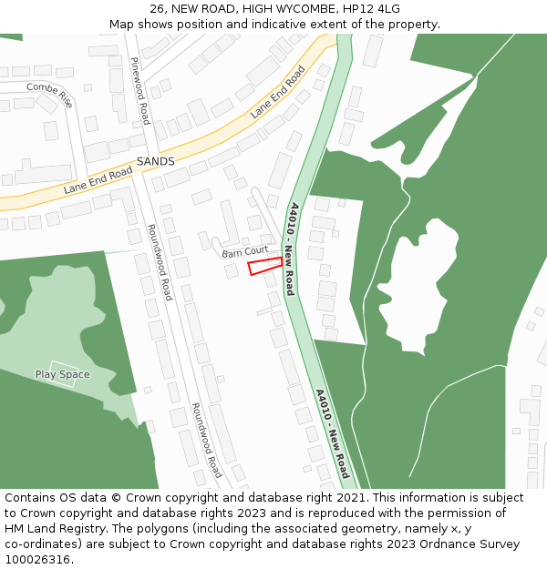 26, NEW ROAD, HIGH WYCOMBE, HP12 4LG: Location map and indicative extent of plot