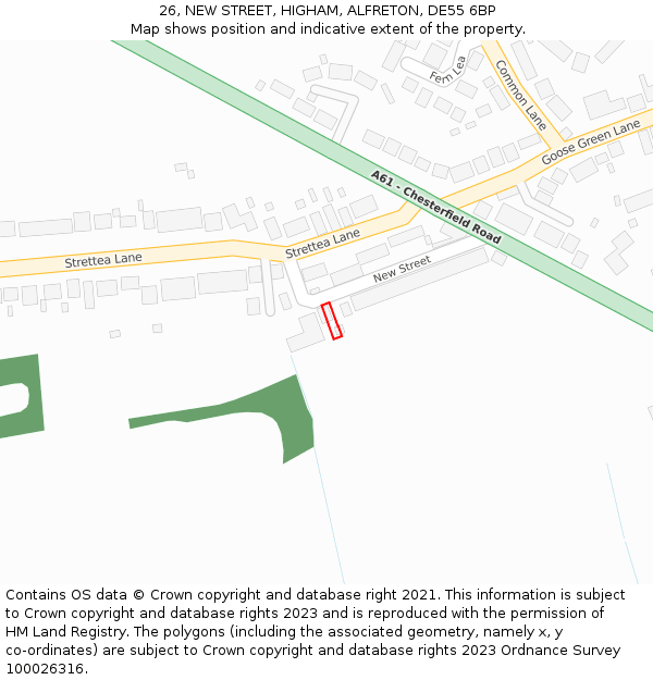 26, NEW STREET, HIGHAM, ALFRETON, DE55 6BP: Location map and indicative extent of plot