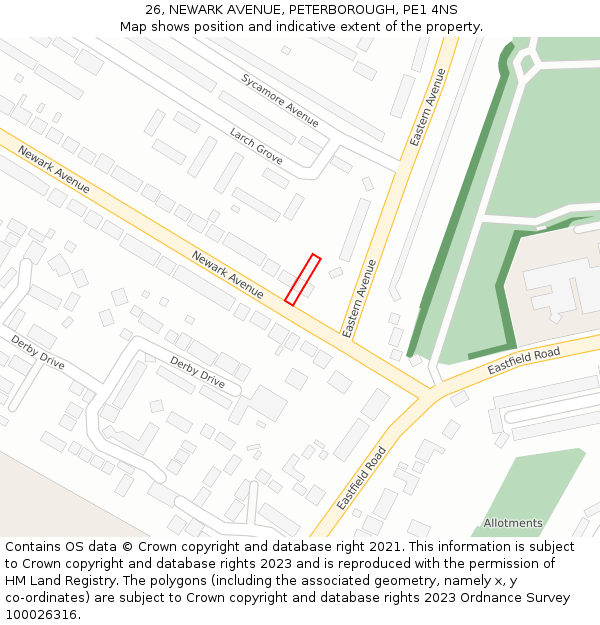 26, NEWARK AVENUE, PETERBOROUGH, PE1 4NS: Location map and indicative extent of plot