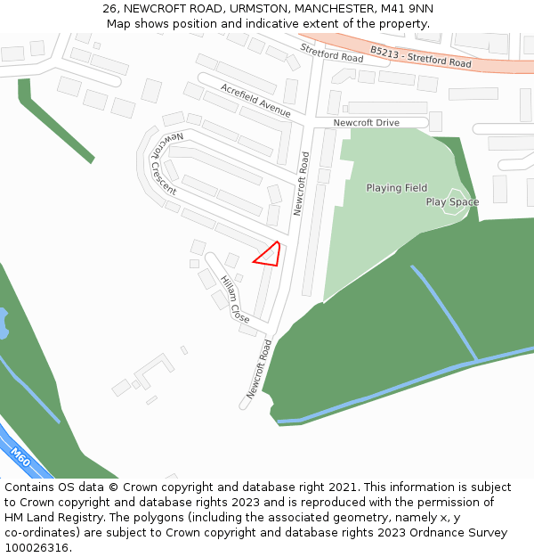 26, NEWCROFT ROAD, URMSTON, MANCHESTER, M41 9NN: Location map and indicative extent of plot