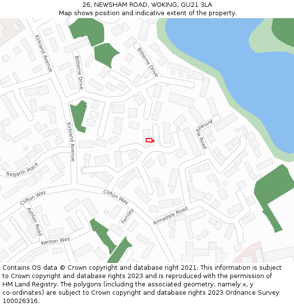 26, NEWSHAM ROAD, WOKING, GU21 3LA: Location map and indicative extent of plot