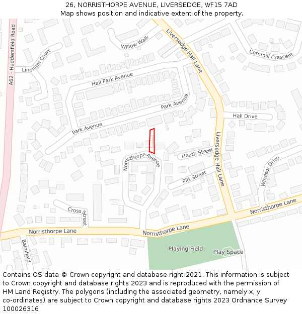 26, NORRISTHORPE AVENUE, LIVERSEDGE, WF15 7AD: Location map and indicative extent of plot