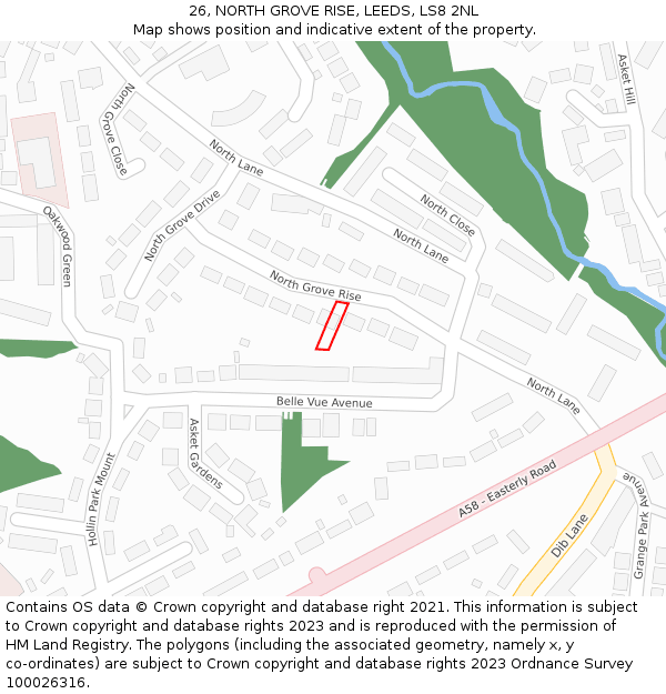 26, NORTH GROVE RISE, LEEDS, LS8 2NL: Location map and indicative extent of plot