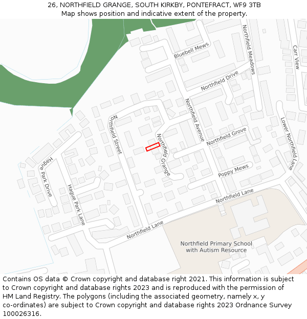 26, NORTHFIELD GRANGE, SOUTH KIRKBY, PONTEFRACT, WF9 3TB: Location map and indicative extent of plot