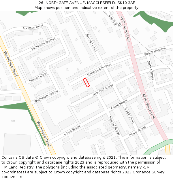 26, NORTHGATE AVENUE, MACCLESFIELD, SK10 3AE: Location map and indicative extent of plot