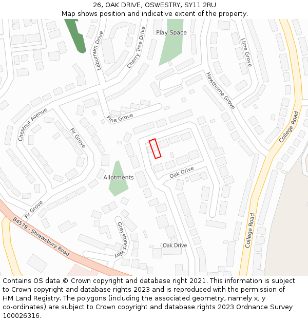 26, OAK DRIVE, OSWESTRY, SY11 2RU: Location map and indicative extent of plot