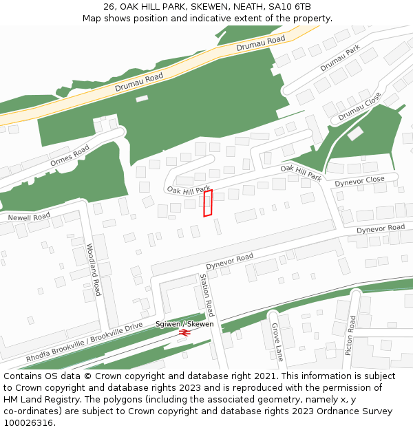 26, OAK HILL PARK, SKEWEN, NEATH, SA10 6TB: Location map and indicative extent of plot