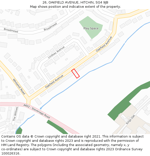 26, OAKFIELD AVENUE, HITCHIN, SG4 9JB: Location map and indicative extent of plot