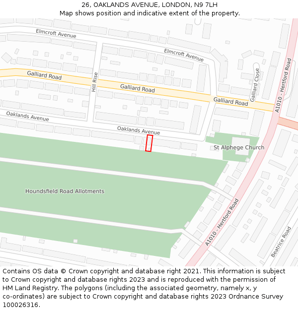 26, OAKLANDS AVENUE, LONDON, N9 7LH: Location map and indicative extent of plot