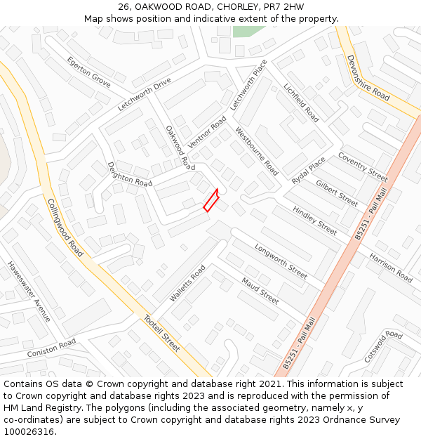 26, OAKWOOD ROAD, CHORLEY, PR7 2HW: Location map and indicative extent of plot