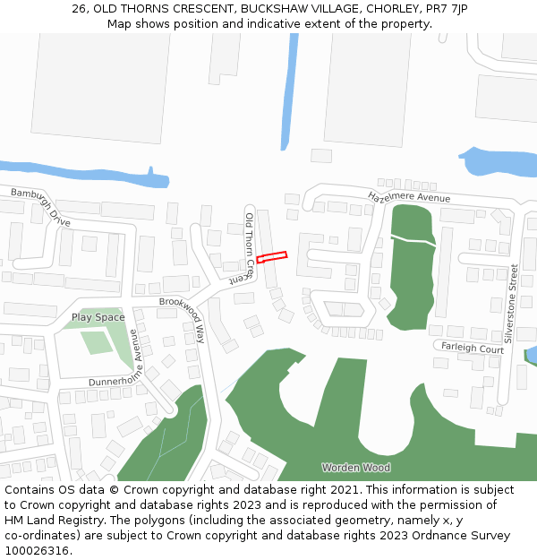 26, OLD THORNS CRESCENT, BUCKSHAW VILLAGE, CHORLEY, PR7 7JP: Location map and indicative extent of plot