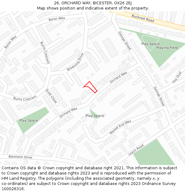 26, ORCHARD WAY, BICESTER, OX26 2EJ: Location map and indicative extent of plot