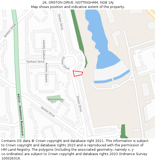 26, ORSTON DRIVE, NOTTINGHAM, NG8 1AJ: Location map and indicative extent of plot
