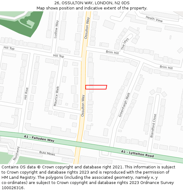 26, OSSULTON WAY, LONDON, N2 0DS: Location map and indicative extent of plot
