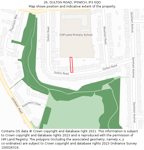 26, OULTON ROAD, IPSWICH, IP3 0QD: Location map and indicative extent of plot