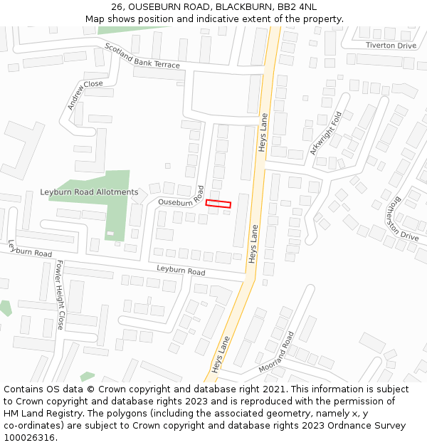26, OUSEBURN ROAD, BLACKBURN, BB2 4NL: Location map and indicative extent of plot