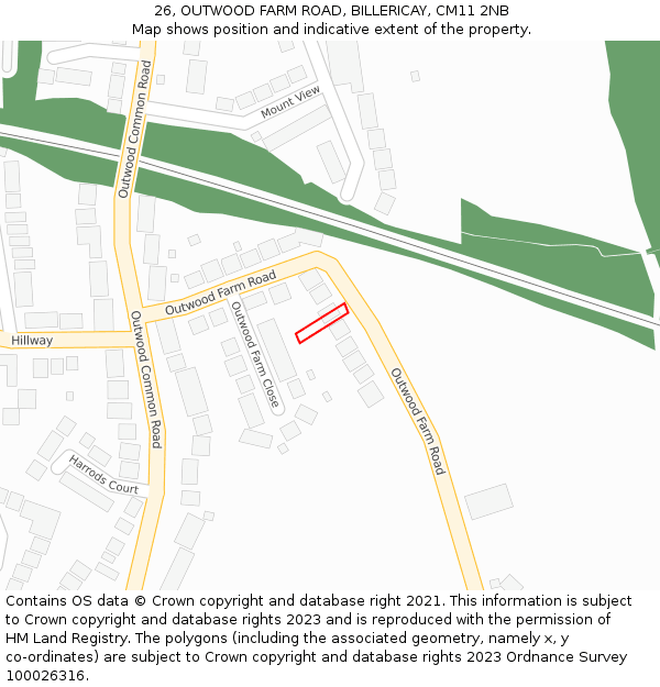 26, OUTWOOD FARM ROAD, BILLERICAY, CM11 2NB: Location map and indicative extent of plot