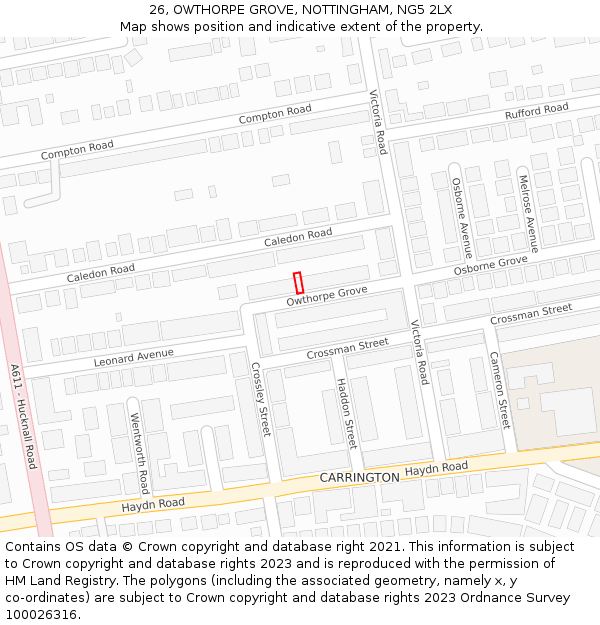 26, OWTHORPE GROVE, NOTTINGHAM, NG5 2LX: Location map and indicative extent of plot