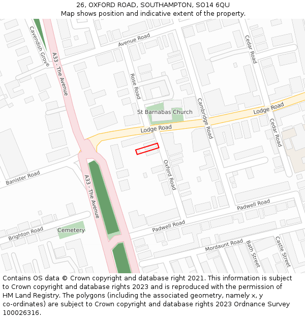 26, OXFORD ROAD, SOUTHAMPTON, SO14 6QU: Location map and indicative extent of plot